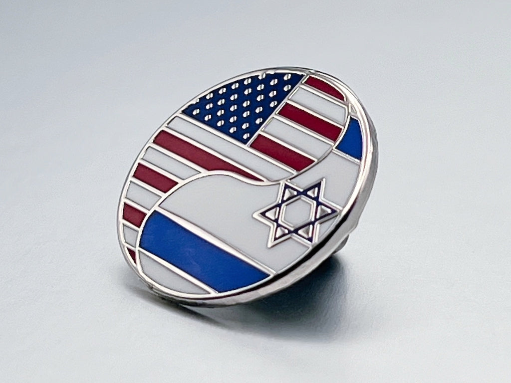 Innovative lapel pin with modern design, upgrading the traditional Israel/US flag crossover pin